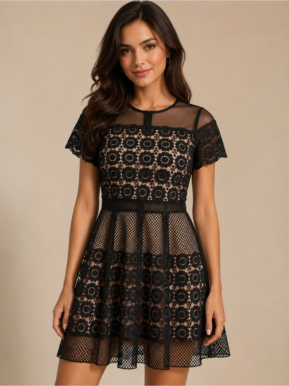 Mystic Los Angeles Black Crocheted Sheer Lined A-line Bohemian Dress Size Large